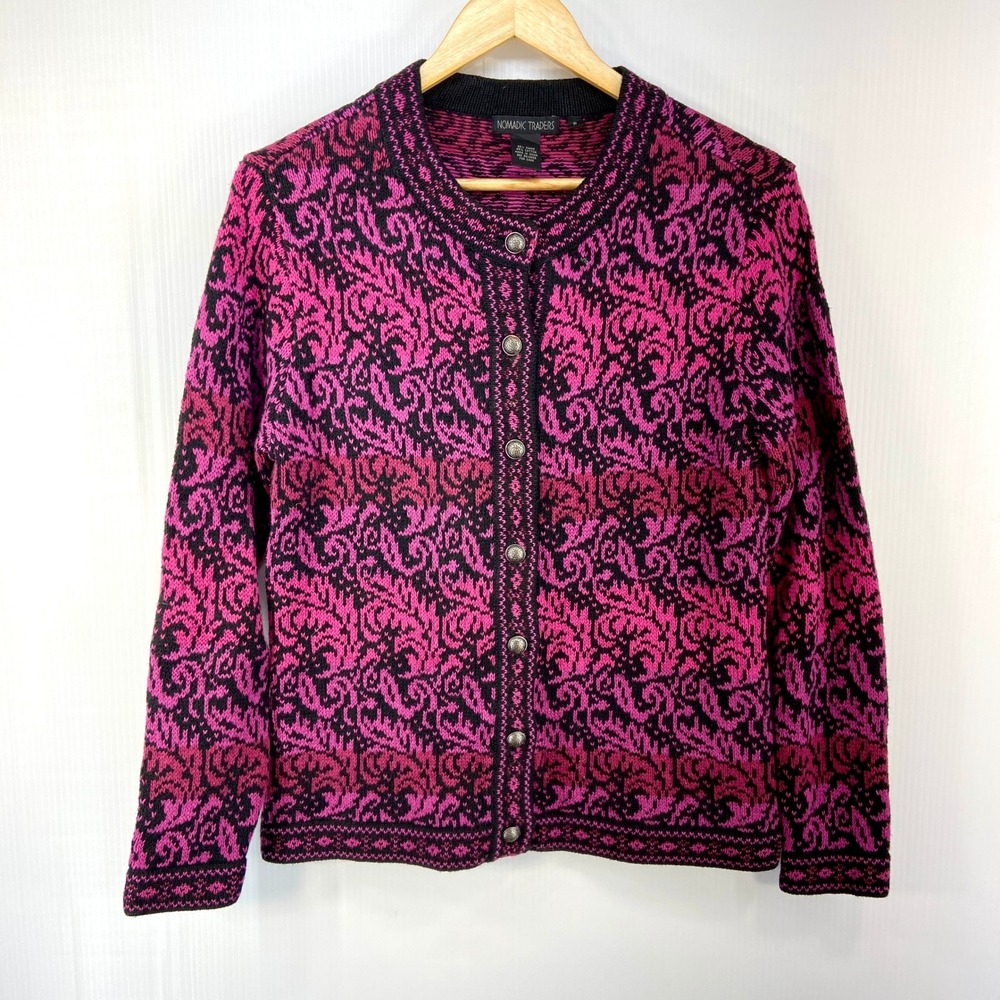 Nomadic Traders Black Pink Ombre Knit Cardigan Sweater Womens‎ Small